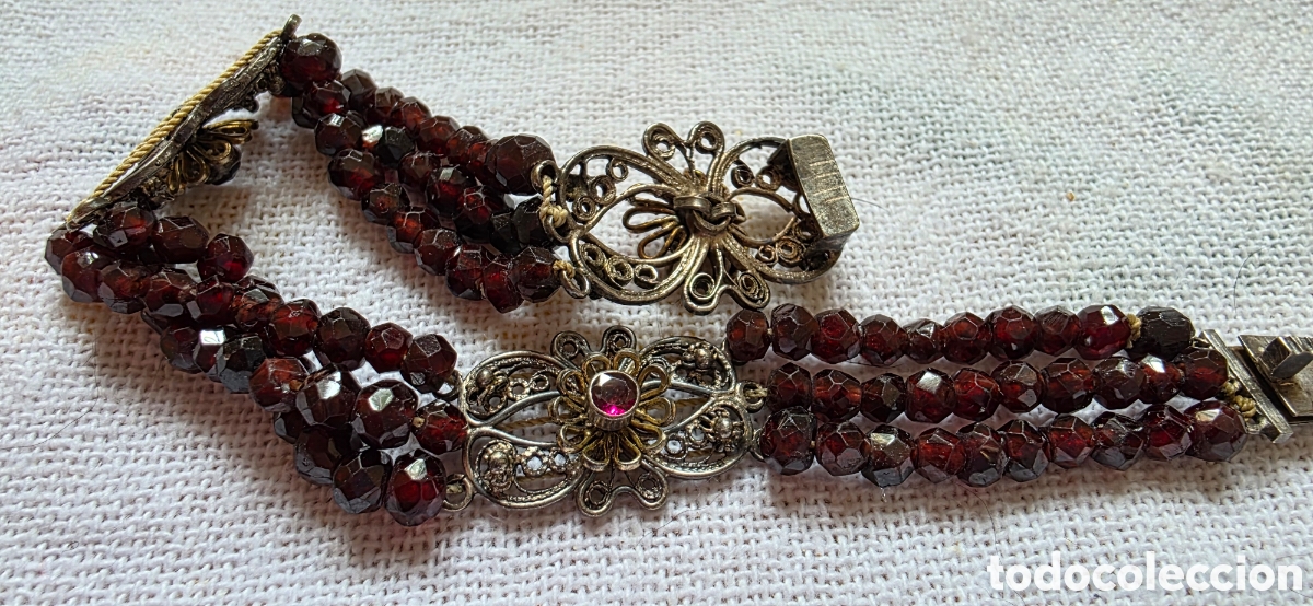 Joyeria: Vintage Pulsera de plata y Granate aut&eacute;ntico Bohemio