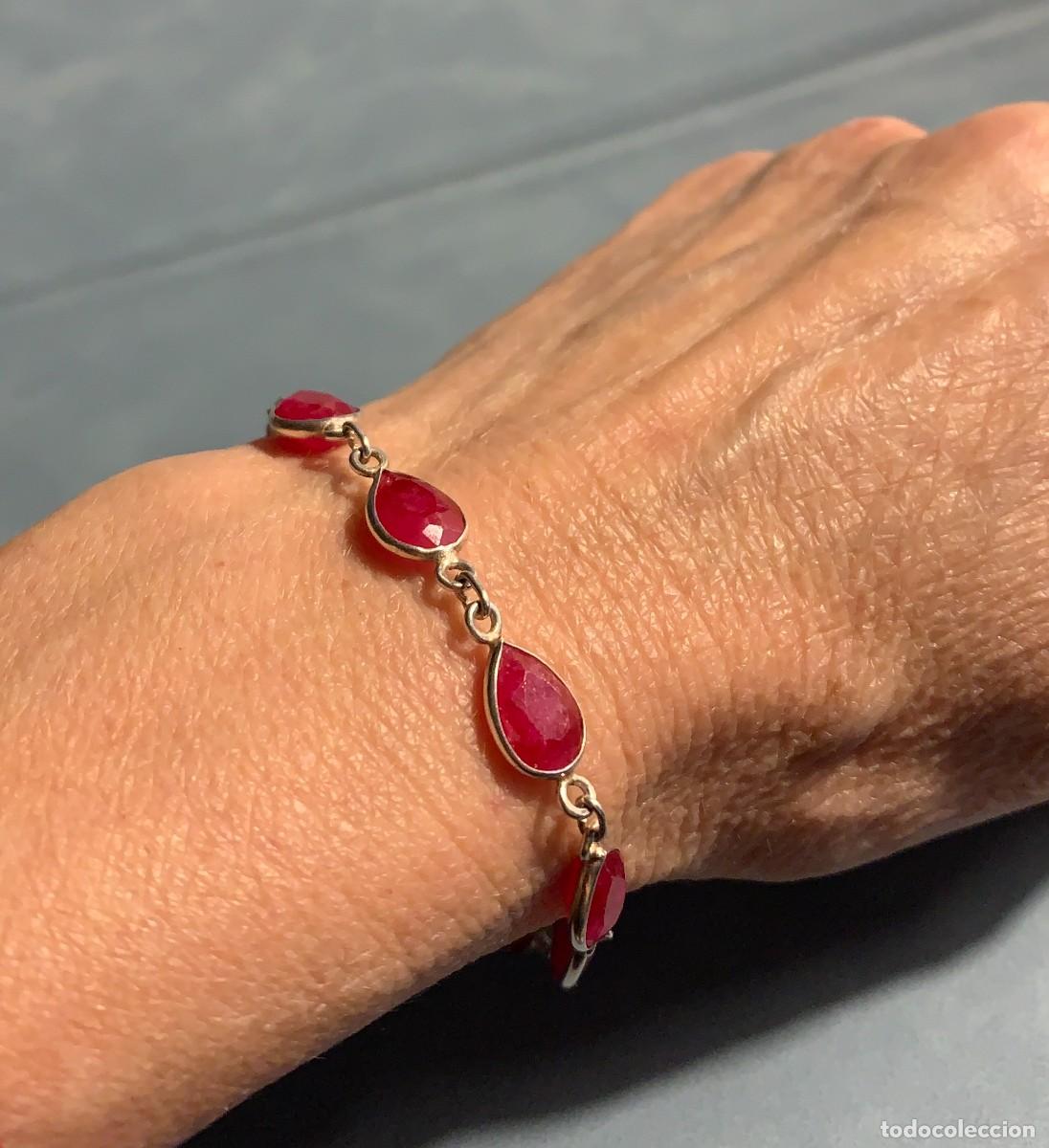 Joyeria: Pulsera de cuentas de rub&iacute; natural facetado y plata de ley
