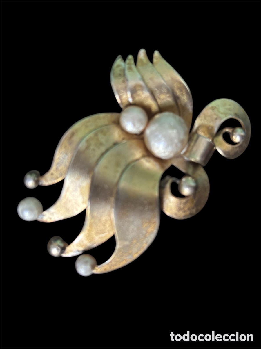 Gioielleria: BROCHE VINTAGE A&Ntilde;OS 50/60 DE METAL DORADO Y PERLAS DE FANTAS&Iacute;A