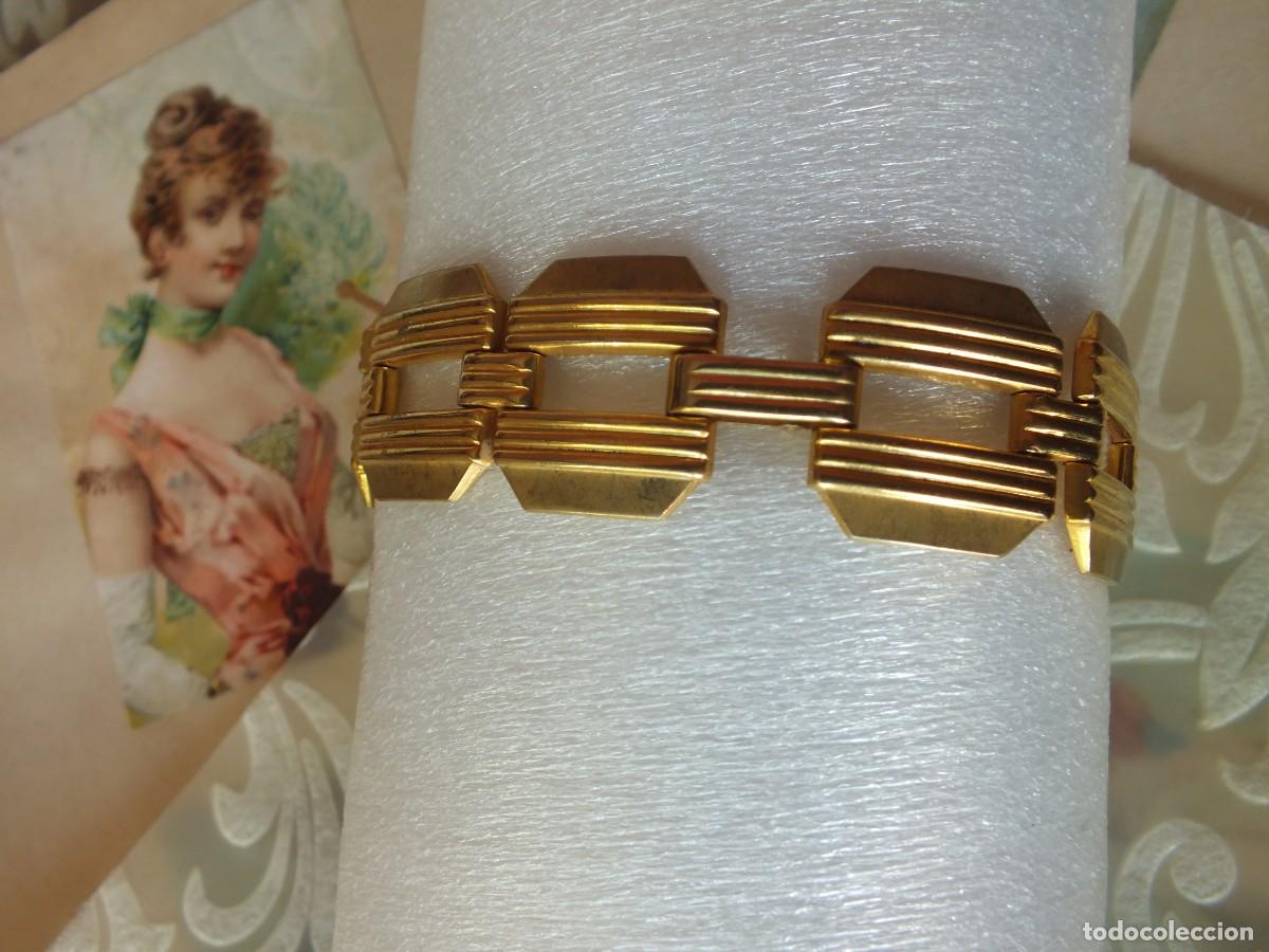 Joyeria: ANTIGUA PULSERA CHAPADA MODERNISTA ART DEC&Oacute; CENEFA DE ESLABONES CON BONITO ENTRELAZADO