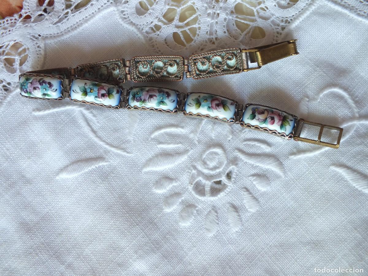 Joyeria: ANTIGUA PULSERA MODERNISTA CRISTAL BLANCO O PORCELANA ESMALTADA PINTADA Y ENGASTADA EN BONITA FILIGR