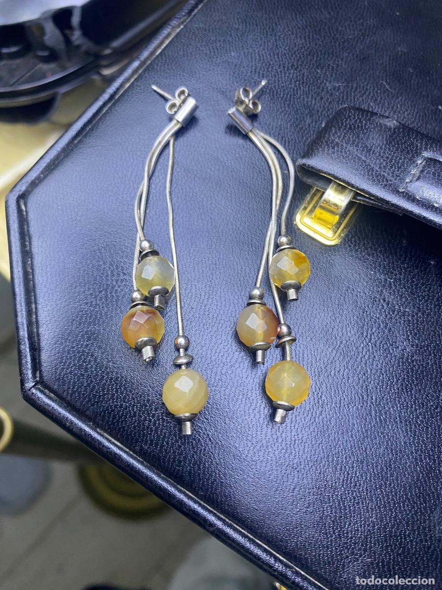 Joyeria: Pendientes largos de plata y ambar - Foto 1