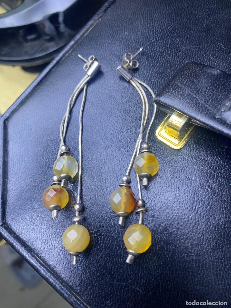 Joyeria: Pendientes largos de plata y ambar - Foto 2