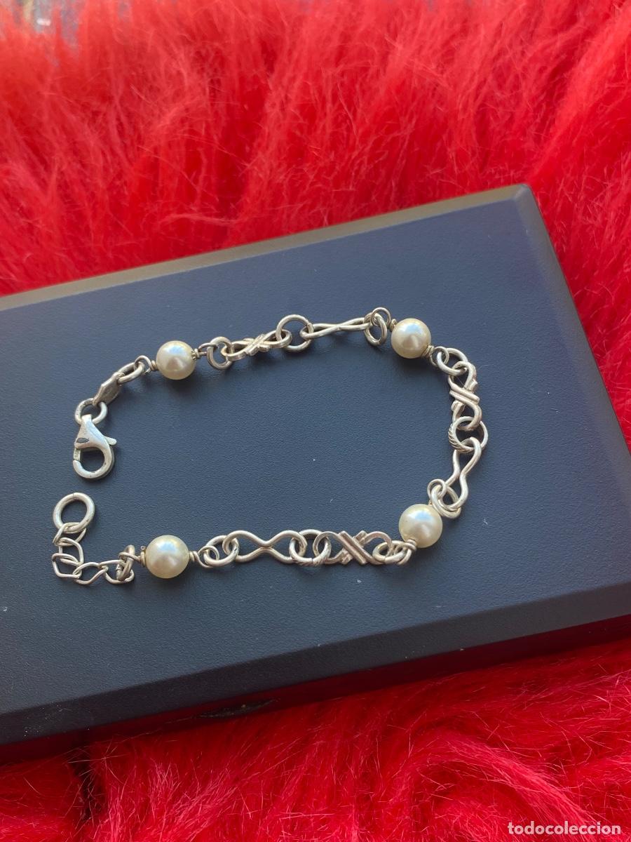 Joyeria: Pulsera vintage de plata con perlas