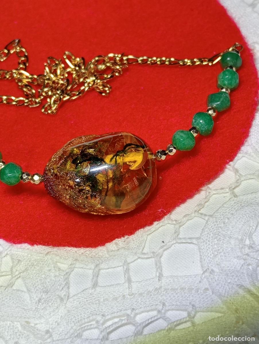 Joyeria: PRECIOSA Y &Uacute;NICA GARGANTILLA DE ESMERALDAS Y &Aacute;MBAR NATURAL CON INCLUSIONES (SIN USAR)