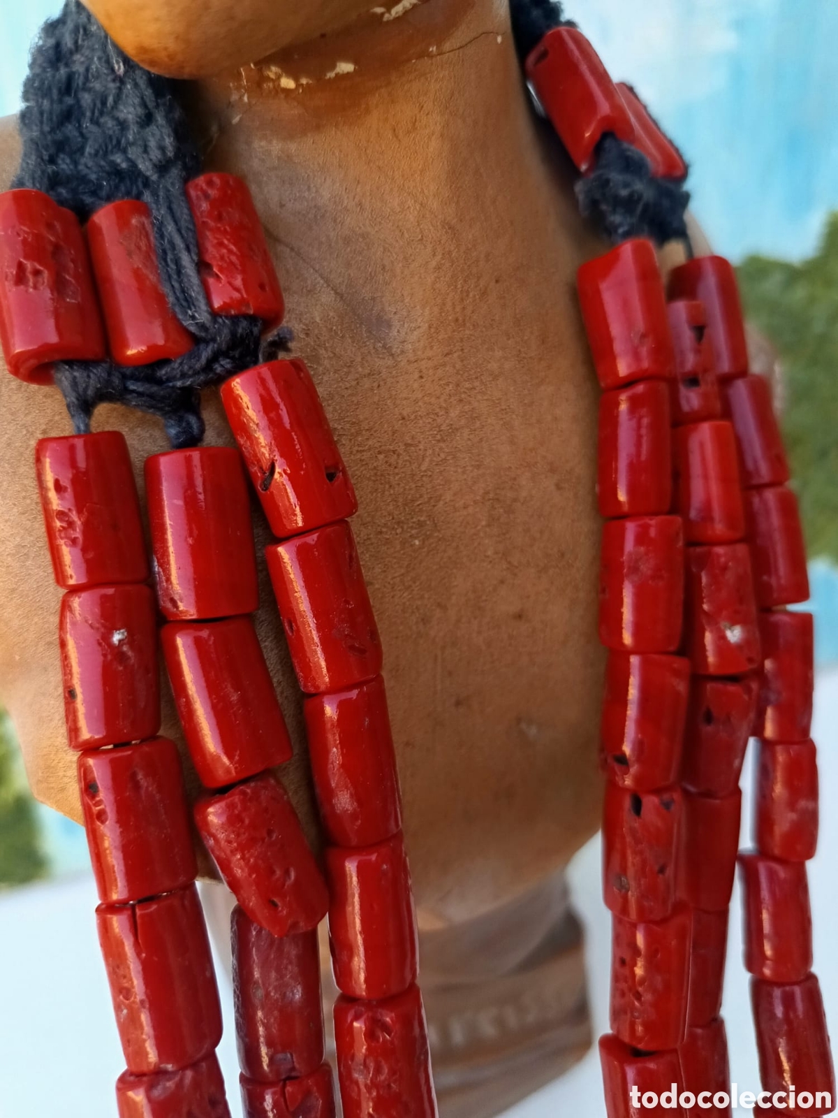Joyeria: Impactante collar vintage con troncos de coral reconstituido