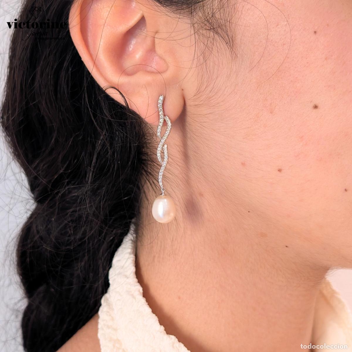 Joyeria: Pendientes largos de oro blanco, diamantes y perlas - Foto 2
