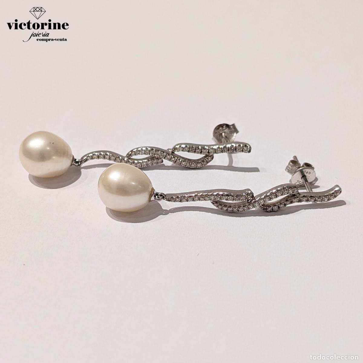 Joyeria: Pendientes largos de oro blanco, diamantes y perlas - Foto 3