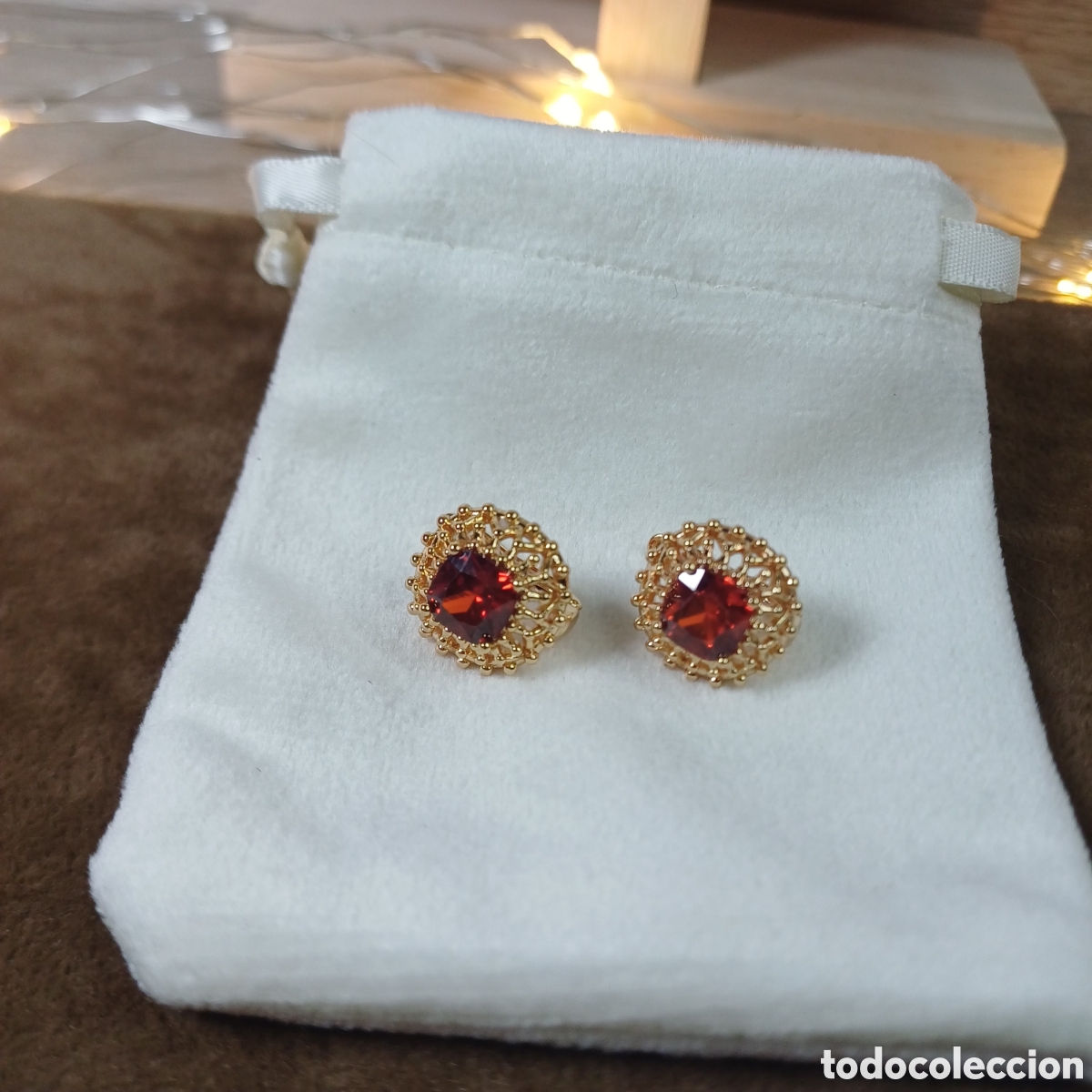 Joyeria: PENDIENTES CHAPADO ORO 18 K Y CRISTAL AMBAR - Foto 2
