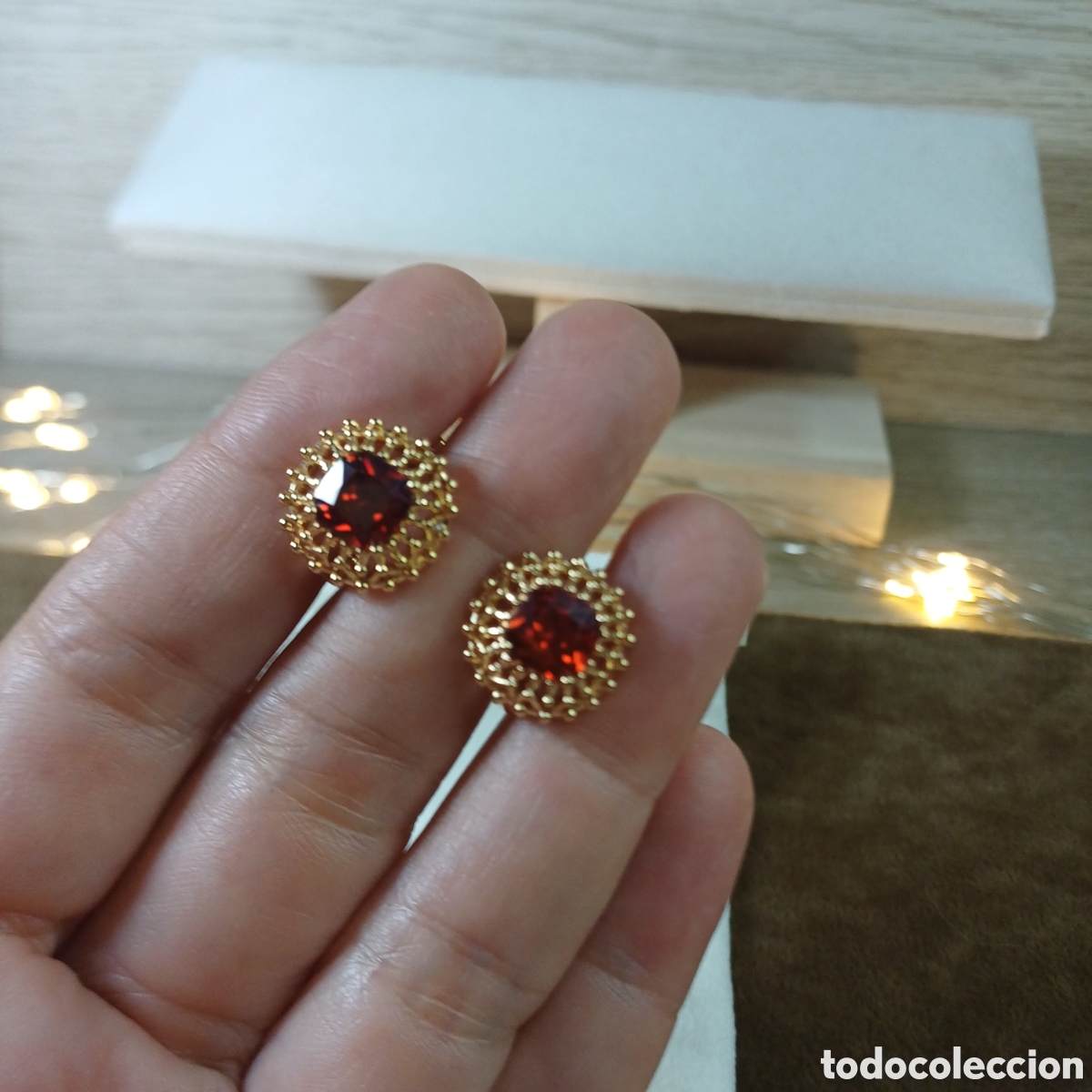 Joyeria: PENDIENTES CHAPADO ORO 18 K Y CRISTAL AMBAR - Foto 3