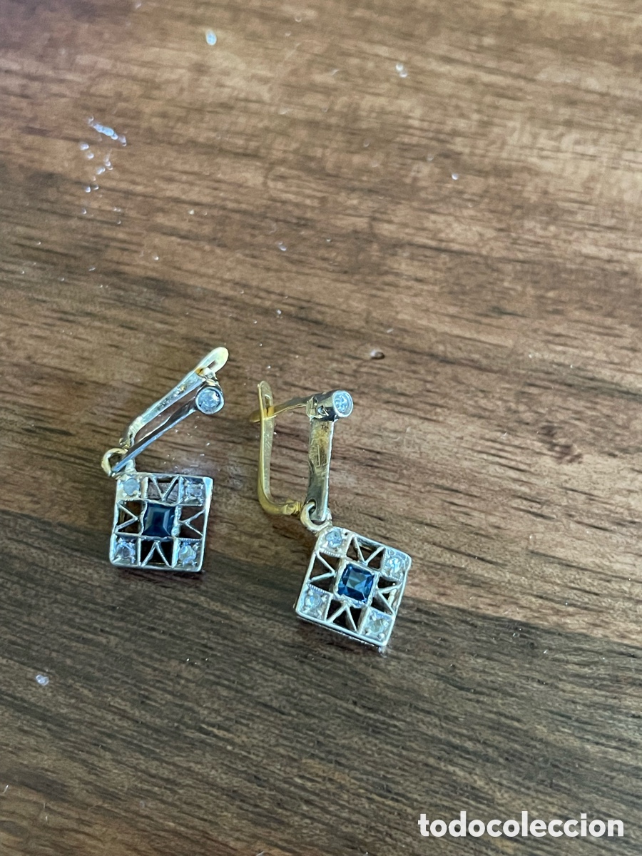 Joyeria: Pendientes Art Deco Oro platino diamantes y zafiros