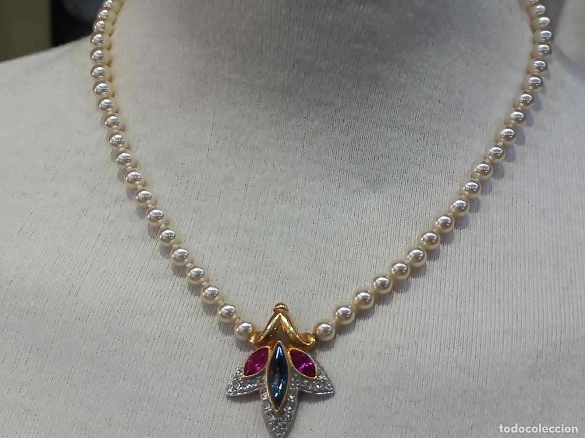 Joyeria: COLLAR PERLAS con CENTRO &uml;EDUAR&uml; tr&eacute;bol (azul-malva) - Foto 2