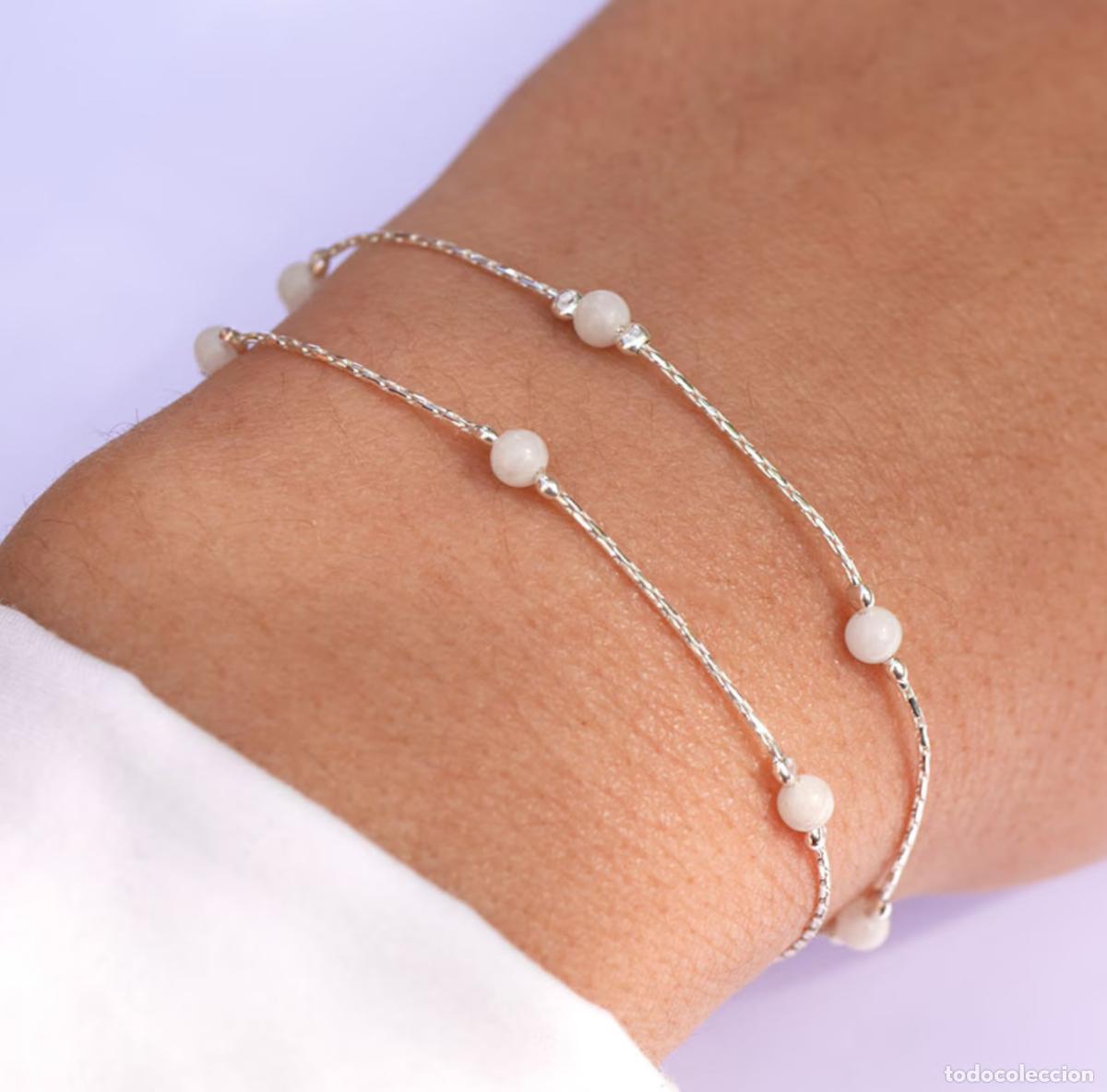 Joyeria: Pulsera de doble vuelta de plata 925 con cuentas de piedra lunar natural