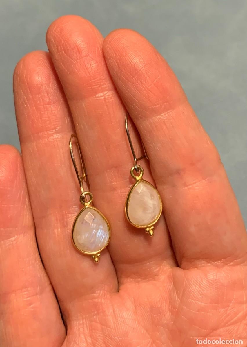 Joyeria: Pendientes vintage l&aacute;grima boho de piedra lunar natural facetada chapados en oro
