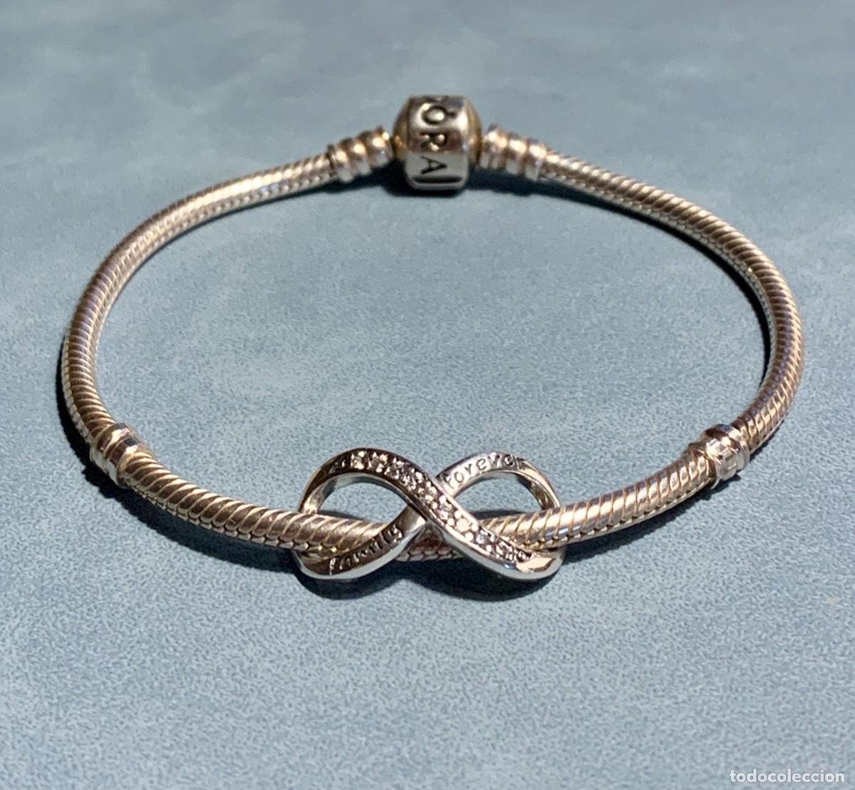 Joyeria: Charm/colgante infinito &rdquo;Family Forever&rdquo; y circonitas, para pulsera Pandora; plata contrastada