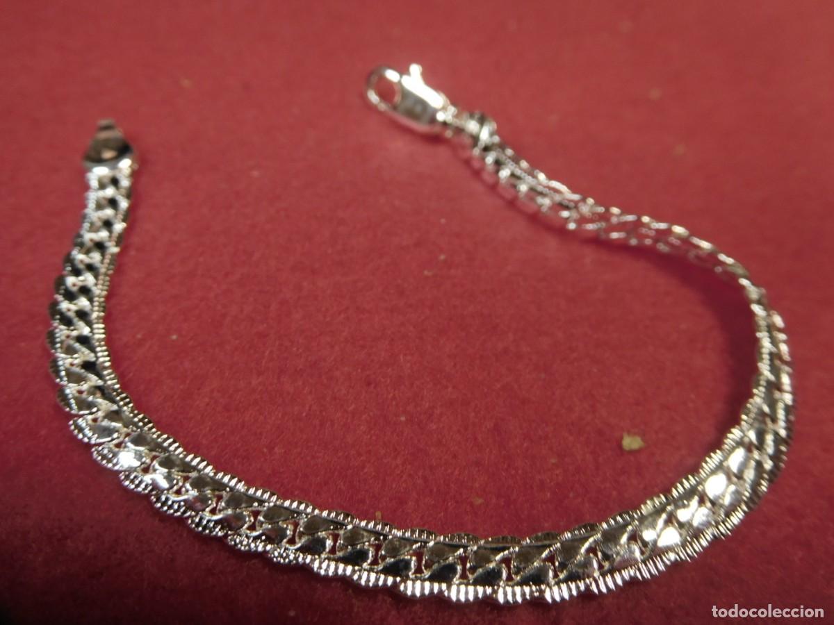 Joyeria: Pulsera de plata, ley 925, dise&ntilde;o de eslabones planos trenzados