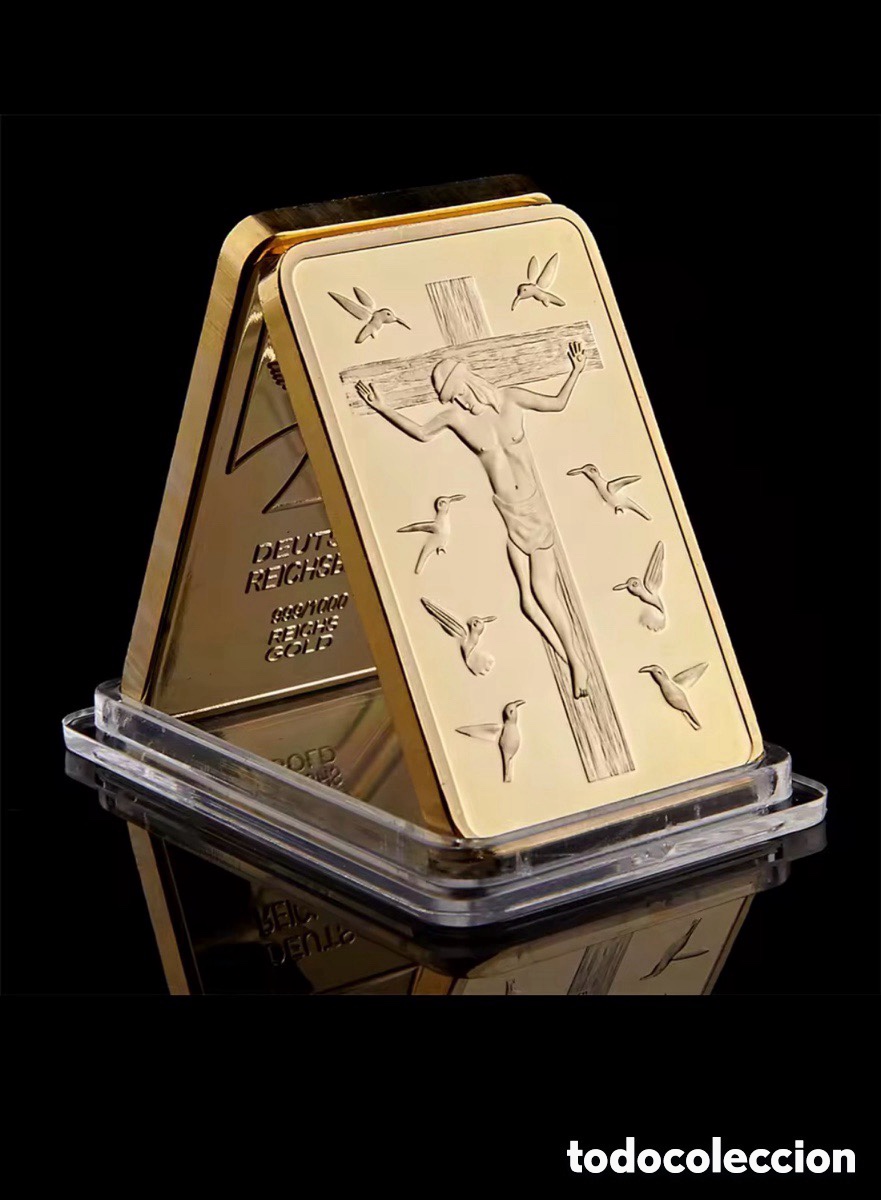 Joyeria: Lingote oro laminado 24k 999 Crucifixi&oacute;n Jesucristo con leyenda (A4)