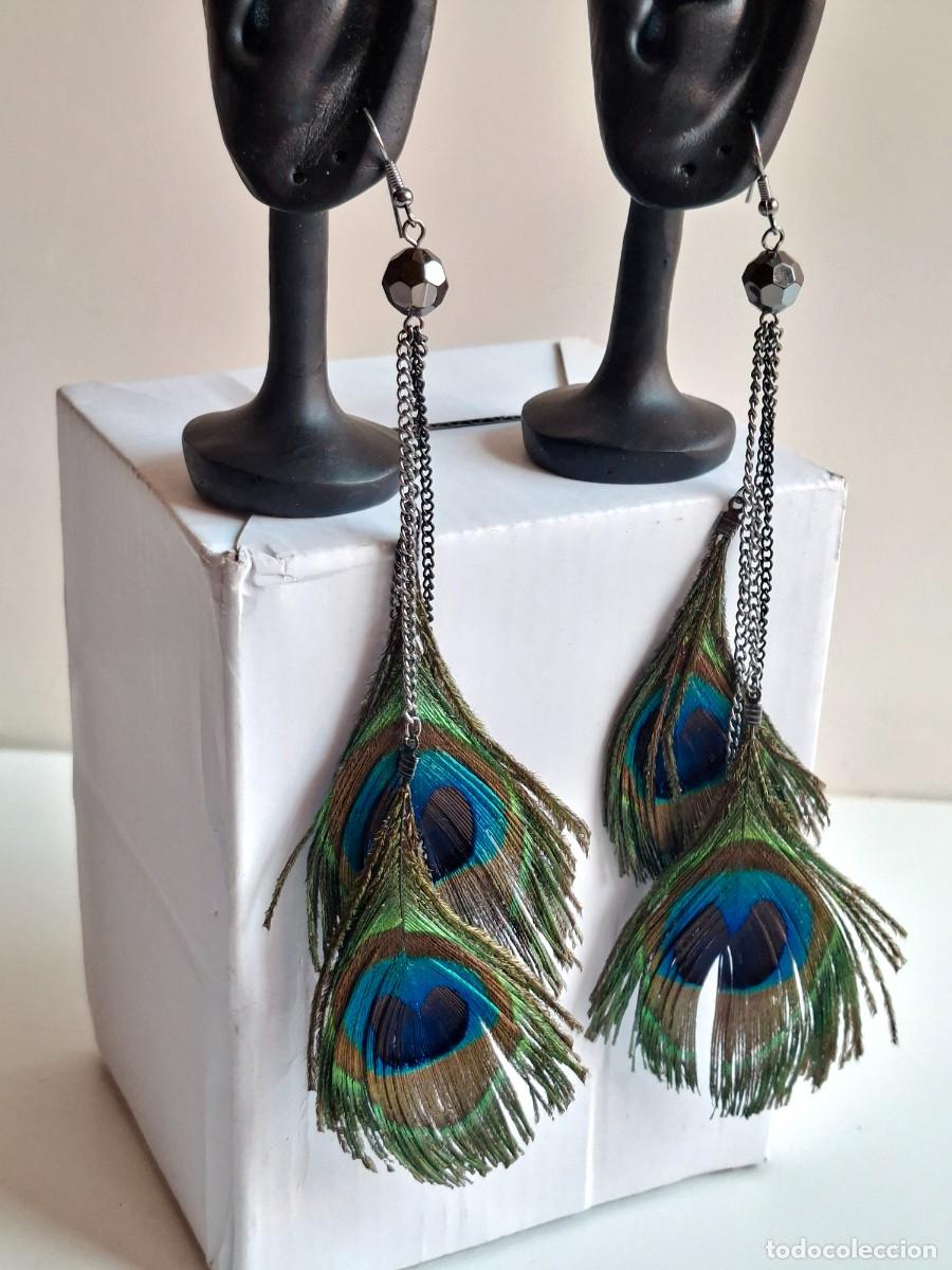 Joyeria: PENDIENTES LARGOS DE PLUMAS DE PAVO REAL - Foto 2