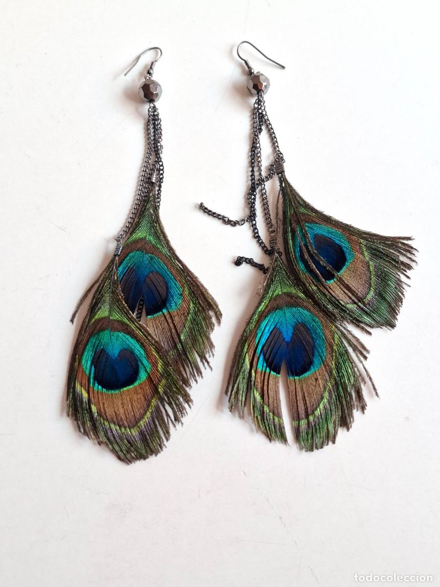 Joyeria: PENDIENTES LARGOS DE PLUMAS DE PAVO REAL - Foto 3