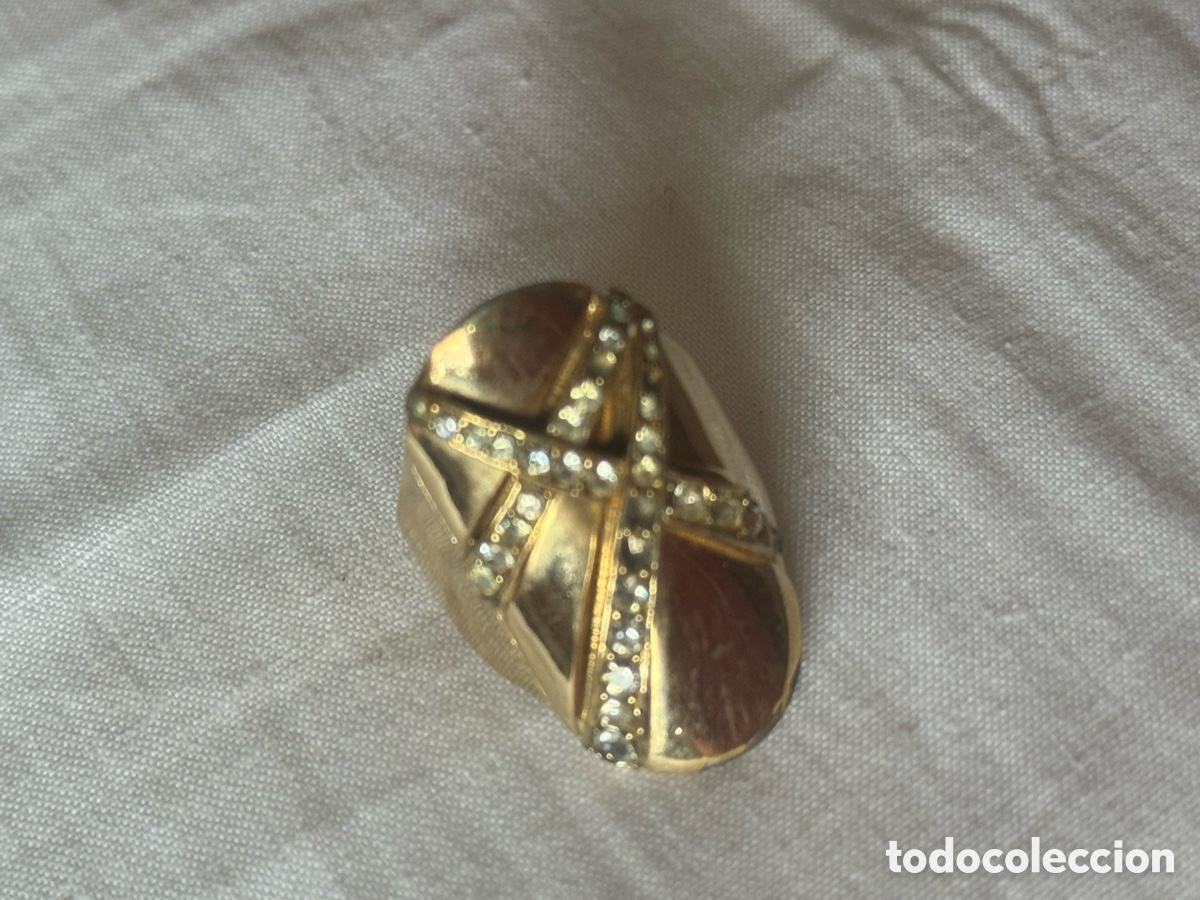 Joyeria: Espectacular Anillo Vintage CINER Dorado - Dise&ntilde;o Bomb&eacute; con Cruz de Cristales - Firmado (Con faltas)