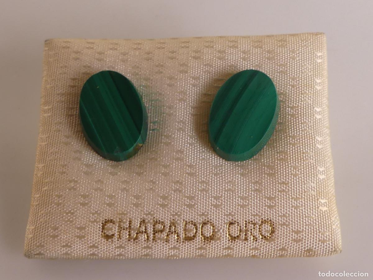 Joyeria: PRECIOSOS PENDIENTES CHAPADOS DE ORO Y MALAQUITA