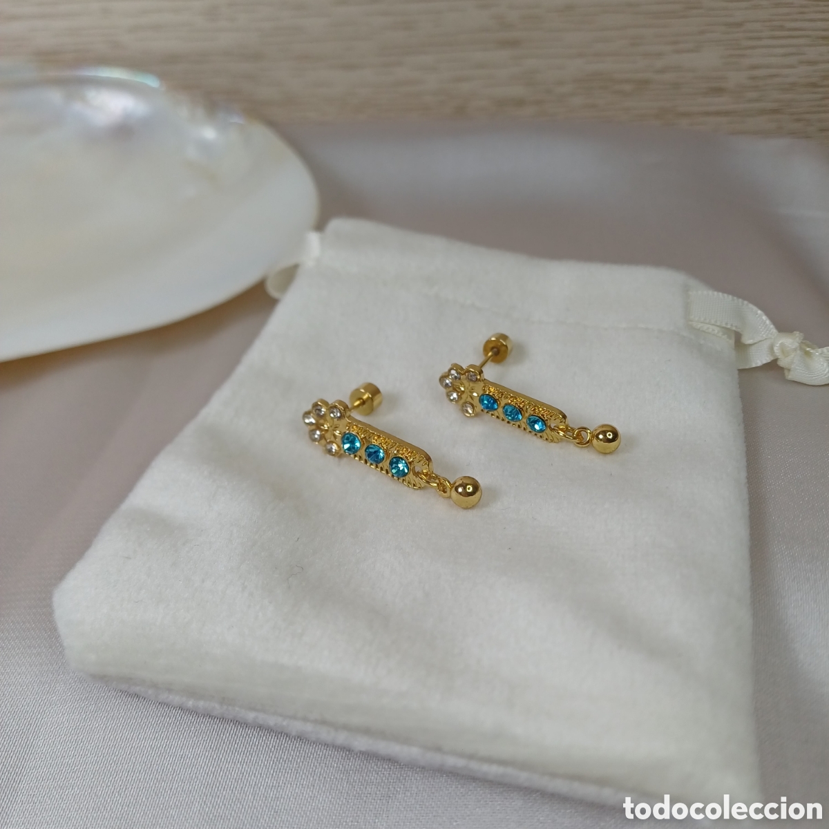 Gioielleria: PENDIENTES NI&Ntilde;A PEQUE&Ntilde;OS CHAPADO ORO 18 K Y AGUA MARINA