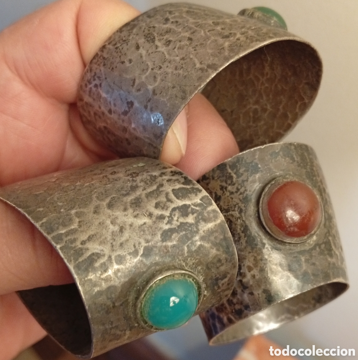 Joyeria: Plata contrastada tres servilleteros dise&ntilde;o del reconocido ouris joyero Luis Ferreira (Portugal)