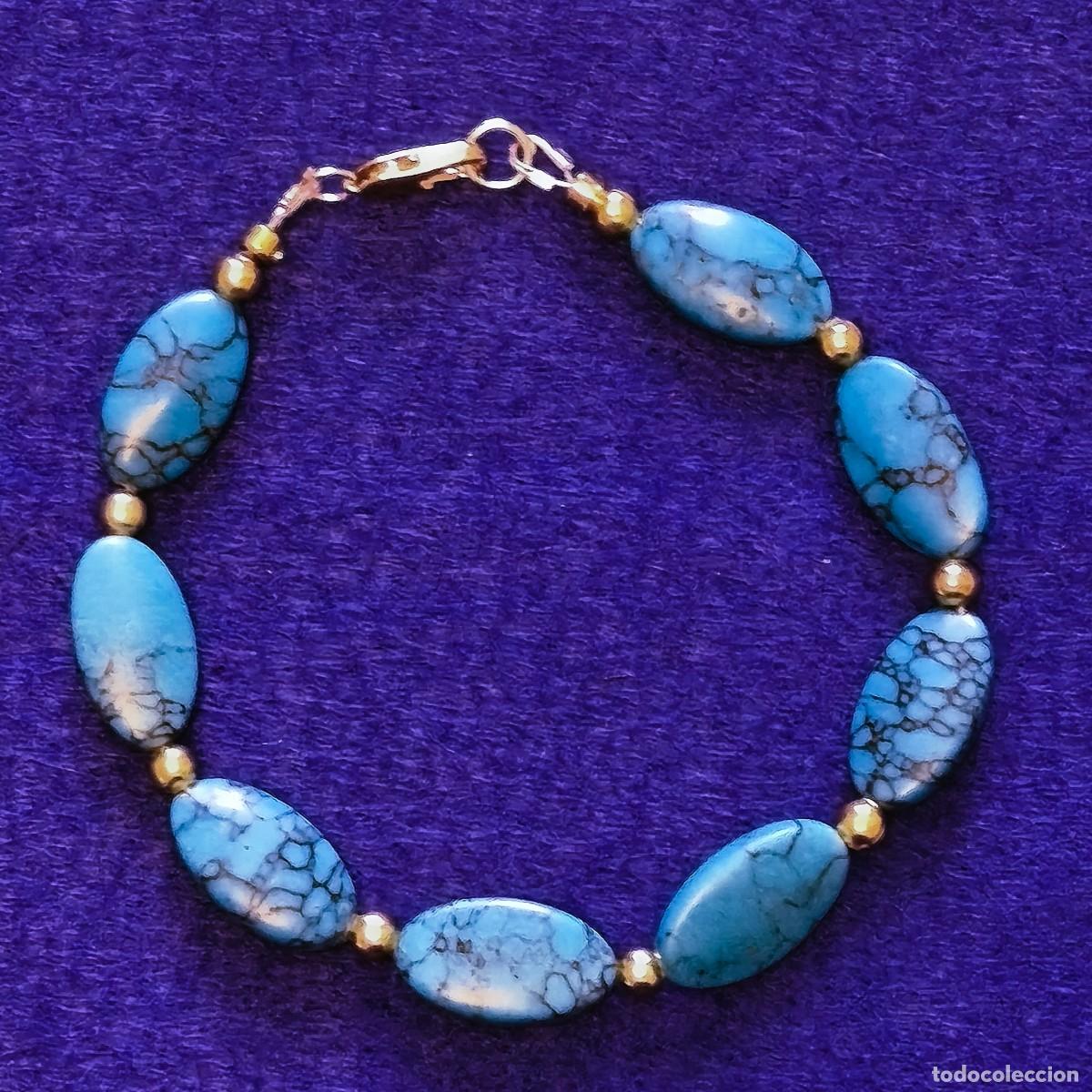 Joalharia: PULSERA DE TURQUESA NATURAL MM CON ALPACA DORADA.MED. 21 CMS