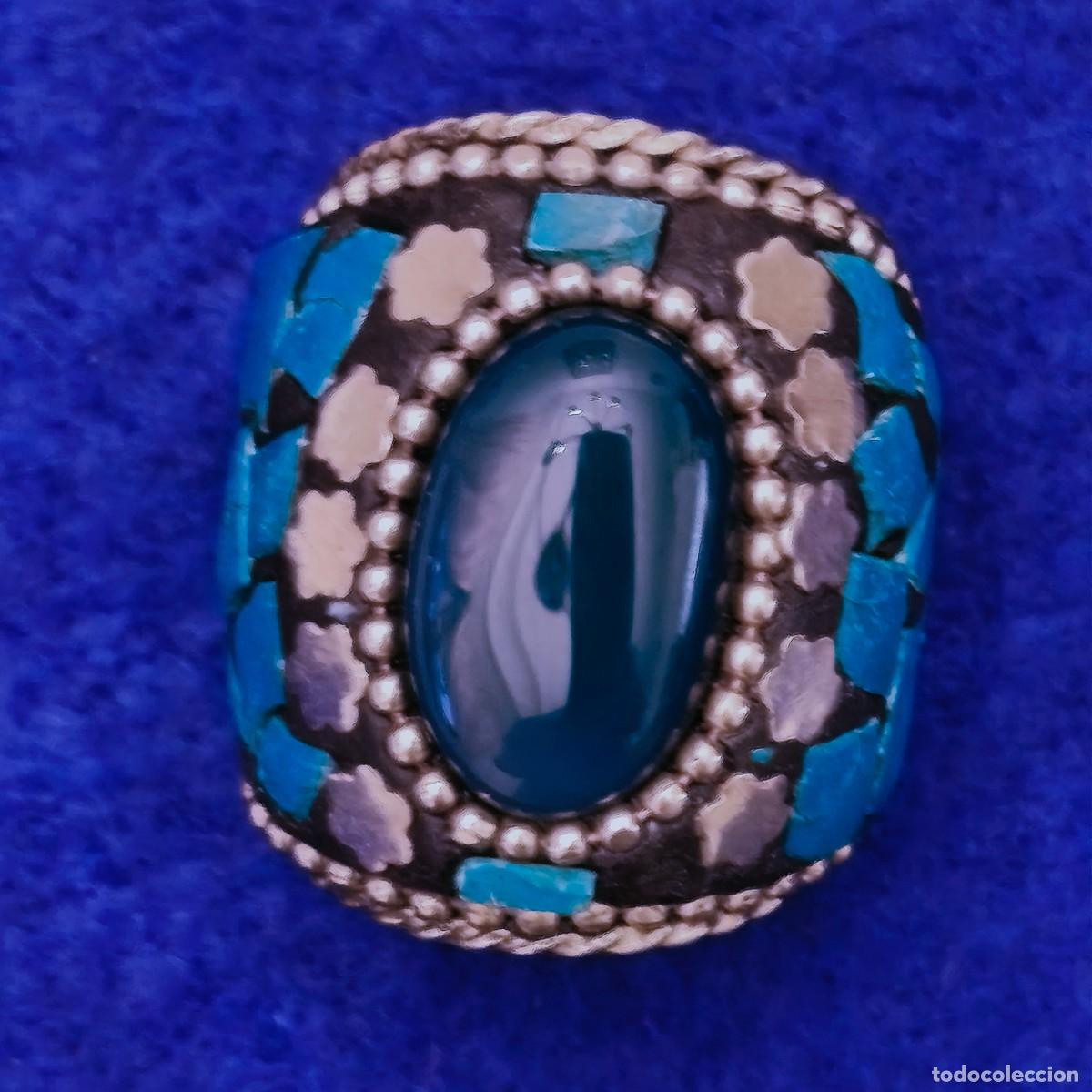 Joalharia: ANILLO ETNICO EN BRONCE CON PIEDRAS Y AGATA VERDE