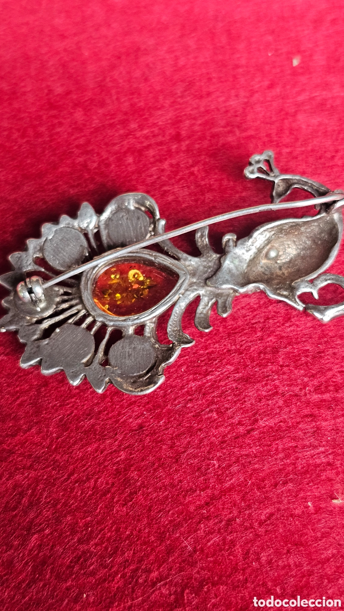 Joyeria: Antiguo broche de plata de ley contrastada y ambar - Foto 2