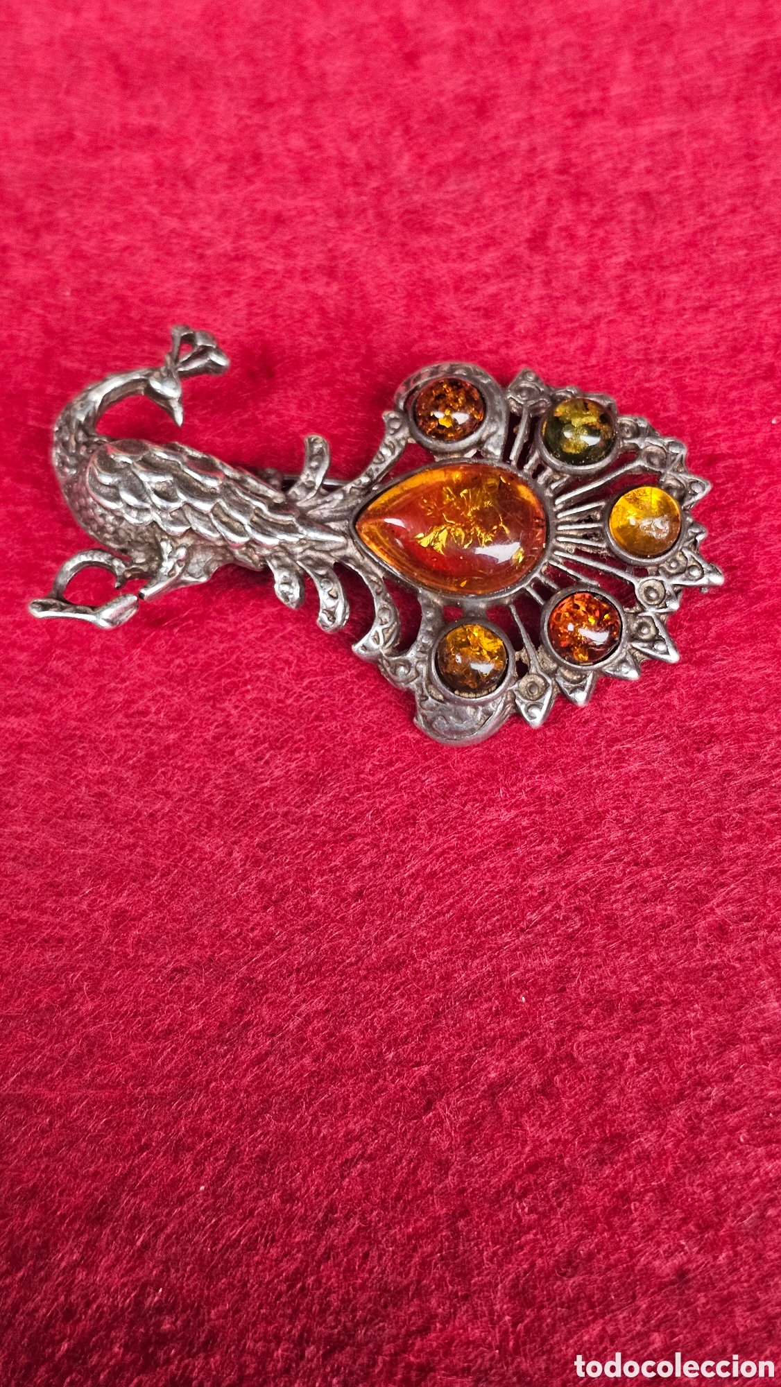Joalharia: Antiguo broche de plata de ley contrastada y ambar