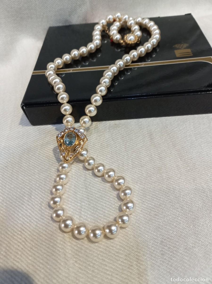 Joyeria: COLLAR PERLAS con CENTRO (optativo) chapado-agua marina (30cm)
