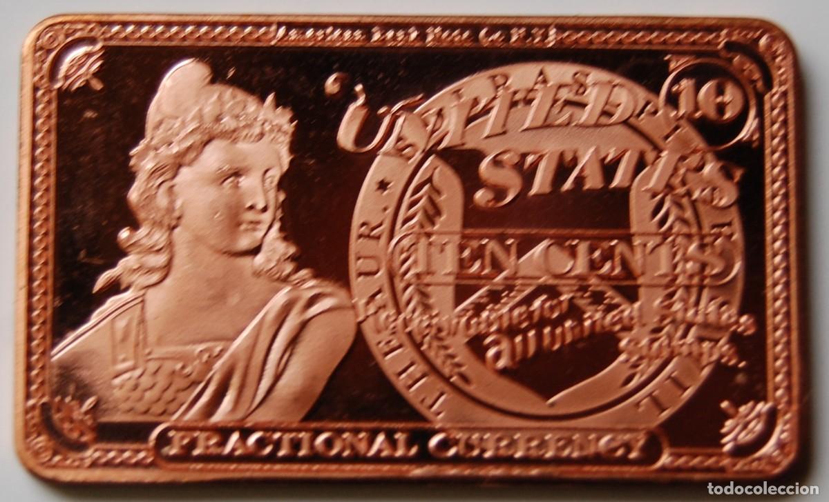 Joaillerie: Lingote de cobre r&eacute;plica de billete USA de 1863 de 10 centavos