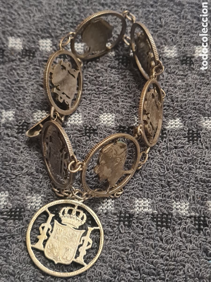 Joyeria: Antigua pulsera de plata de monedas - Foto 6