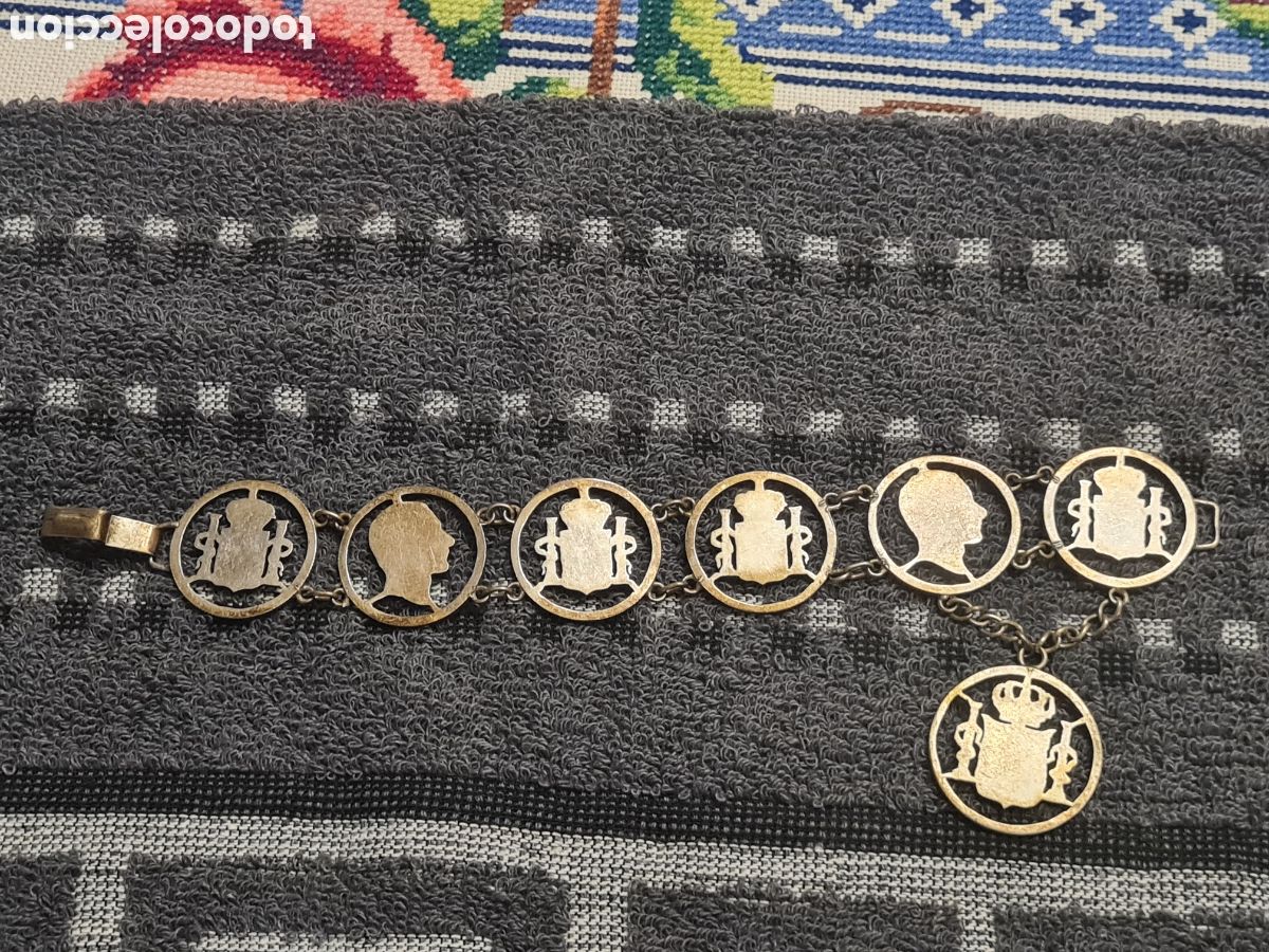 Joyeria: Antigua pulsera de plata de monedas - Foto 7