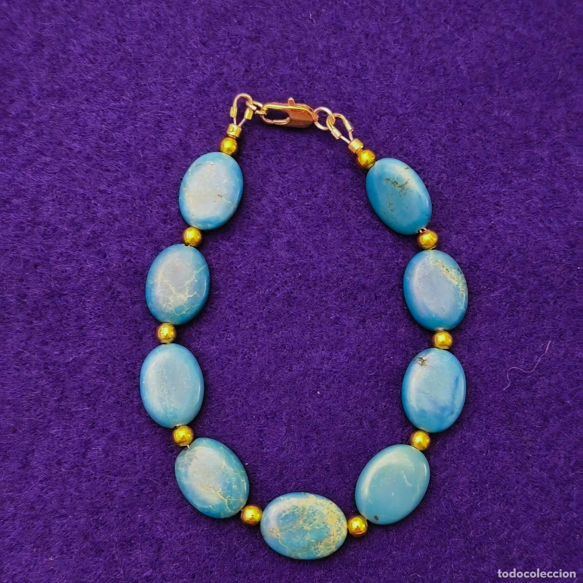 Jewelry: PULSERA DE TURQUESA NATURAL MM CON ALPACA DORADA.MED. 22 CMS