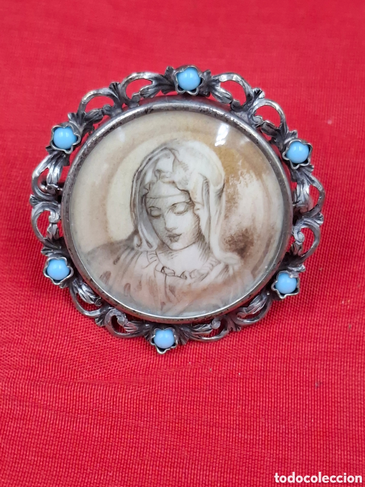 Jewelry: Virgen de los dolores Antiguo Medall&oacute;n broche camafeo Plata 800 Pintado a Mano.