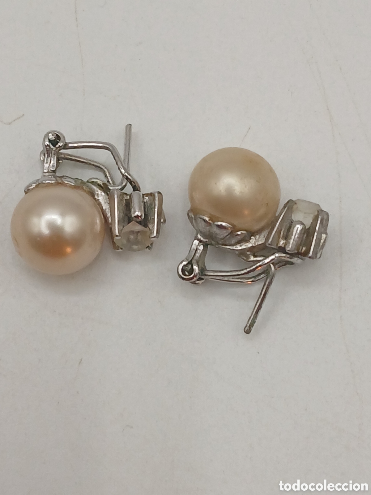 Joyeria: Antiguos pendientes plata 925mls ba&ntilde;o de rodio cuarzo y perla cultivada