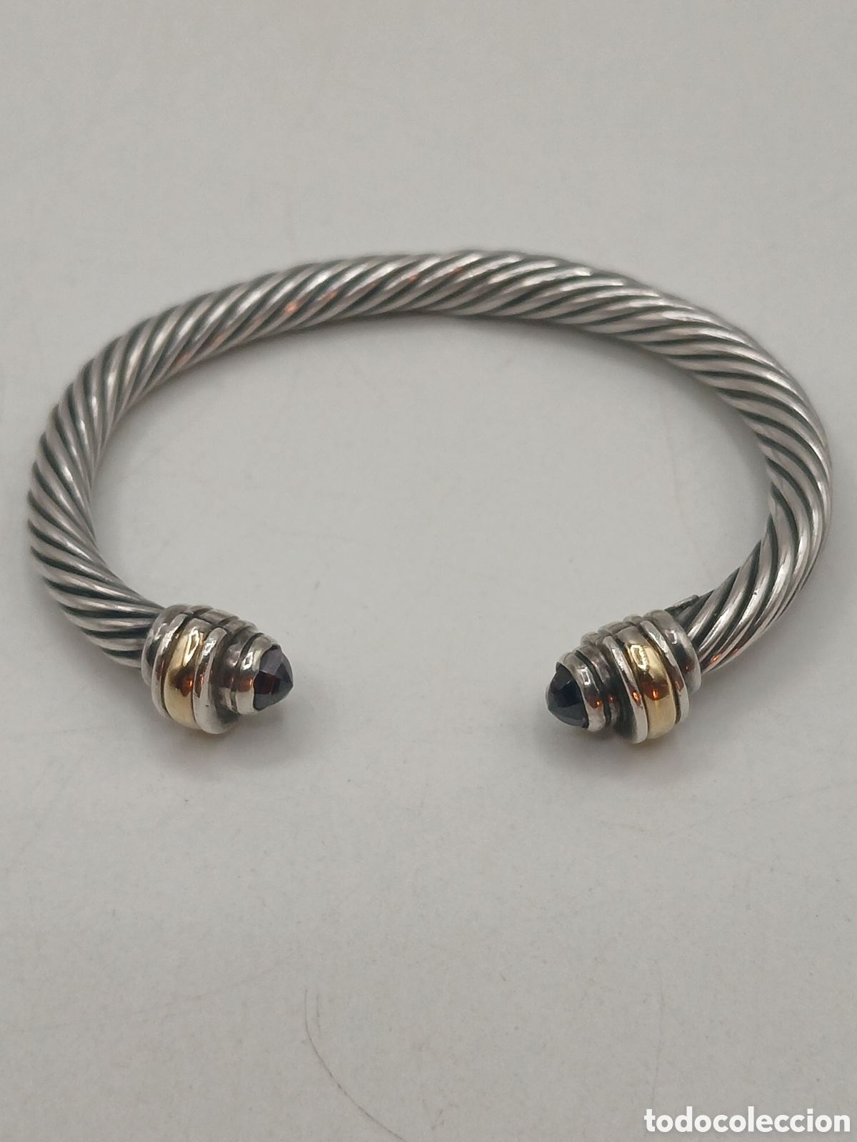 Joyeria: Pulsera brazalete plata 925mls oro 18quilates y amatista. Ajustable