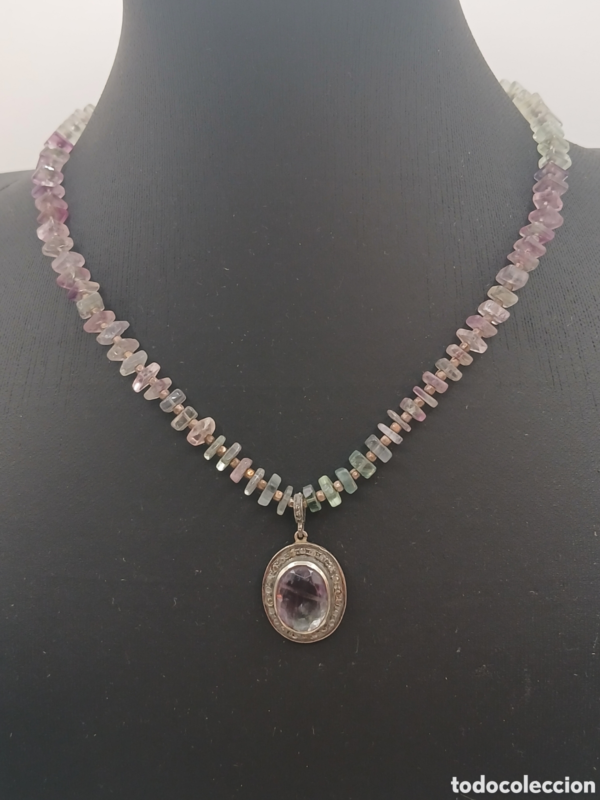 Joyeria: Collar plata aguamarina amatista y diamantes
