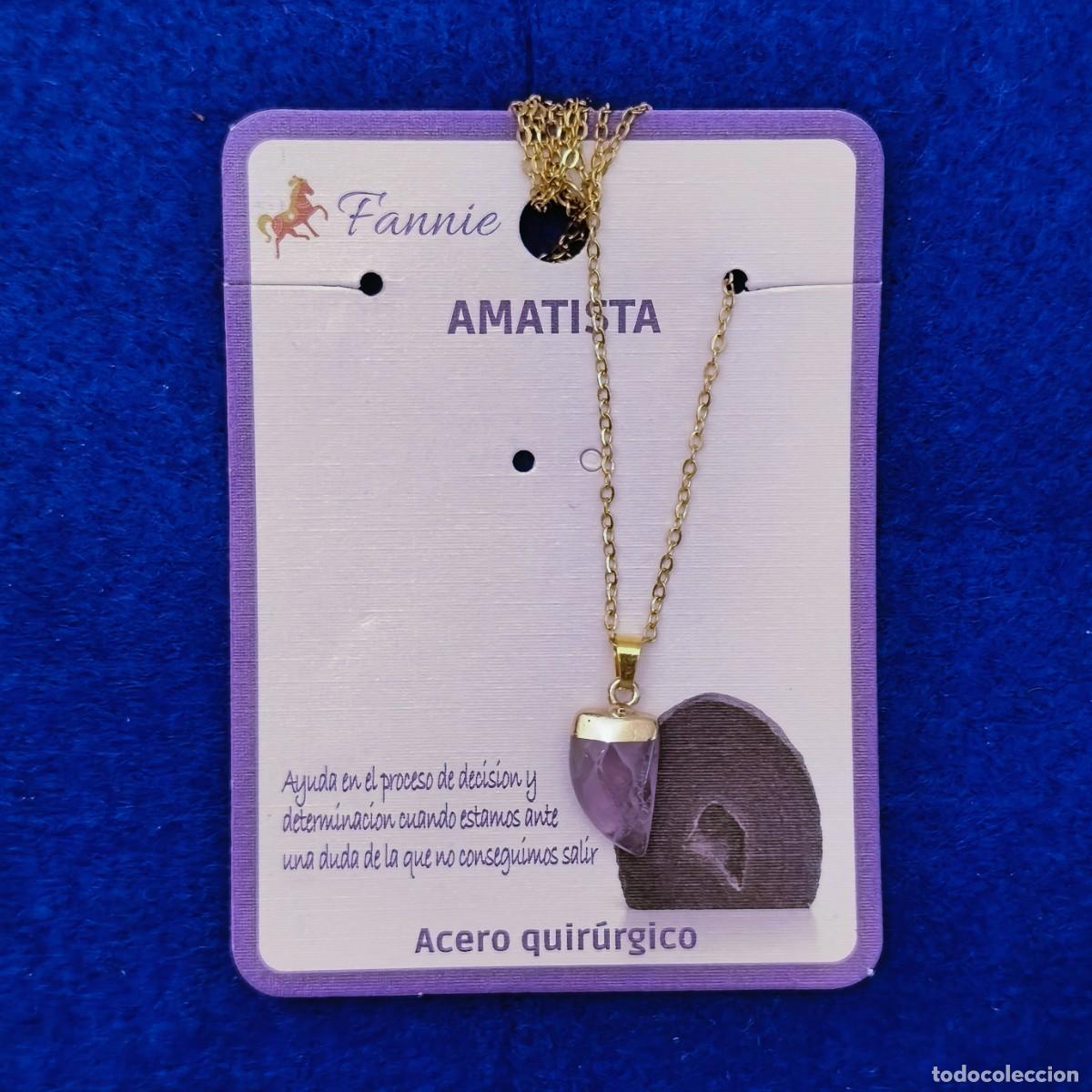 Gioielleria: COLGANTE DIENTE DE AMATISTA CON CADENA ACERO QUIRURGICO ORO.