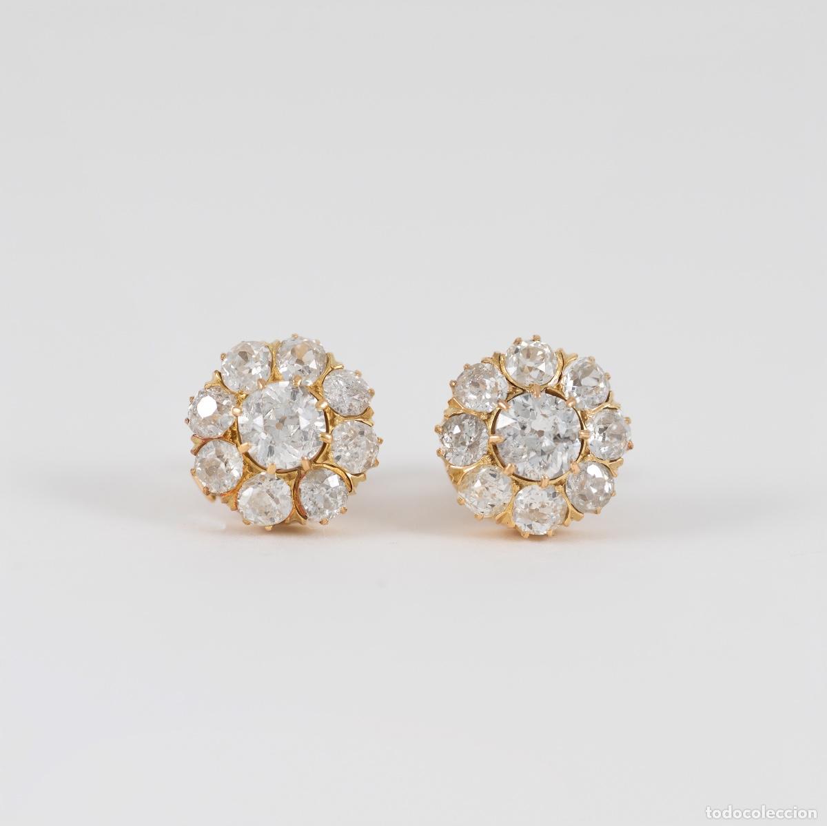 Joyeria: Pendientes antiguos en oro amarillo 18k y diamantes 2.5 ct