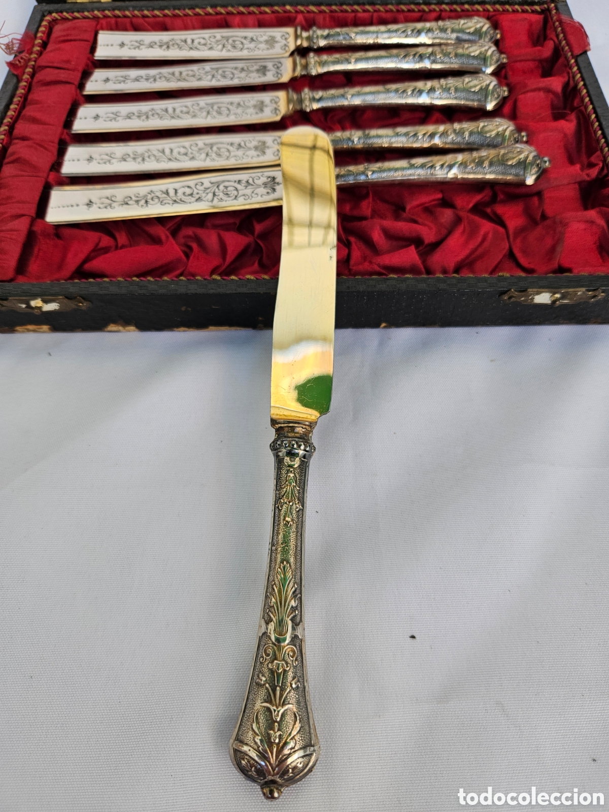 Joyeria: BONITO JUEGO DE 6 CUCHILLOS MANGO DE PLATA EN ESTUCHE - Foto 4
