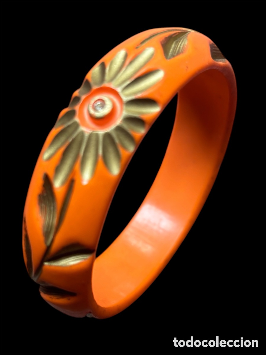 Joyeria: BRAZALETE LUCITA VINTAGE NARANJA TALLADO CON BRILLANTES A&Ntilde;OS 40-50