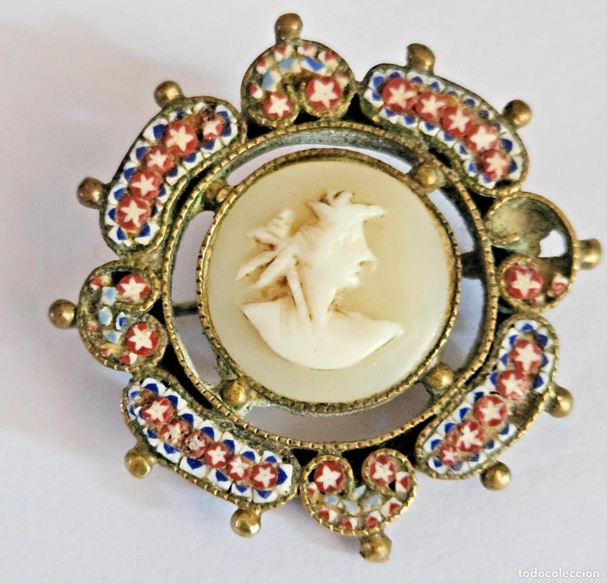 Joyeria: ANCIENNE BROCHE CAMEE COQUILLAGE ET MICRO-MOSAIQUE