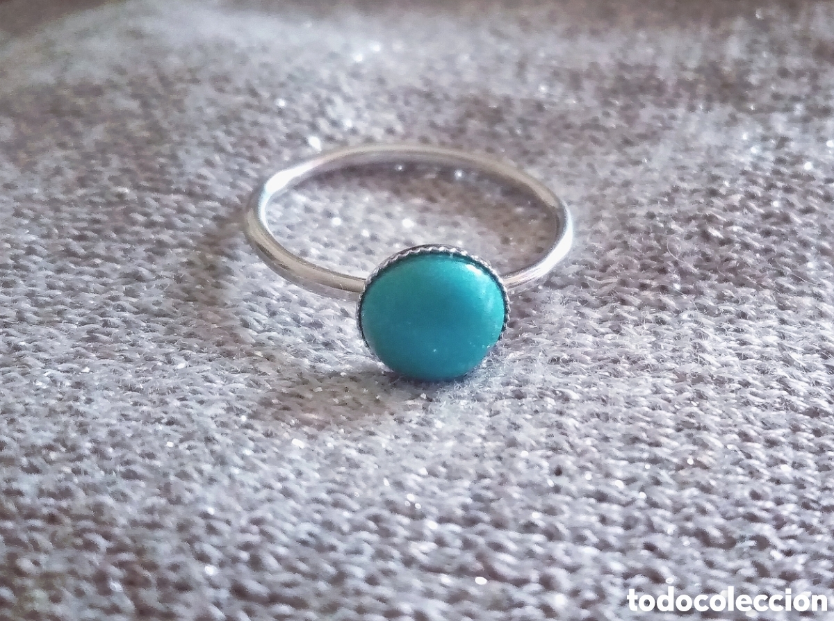 Joyeria: Original anillo plateado y turquesa. 18,5mm di&aacute;m. Muy bonito