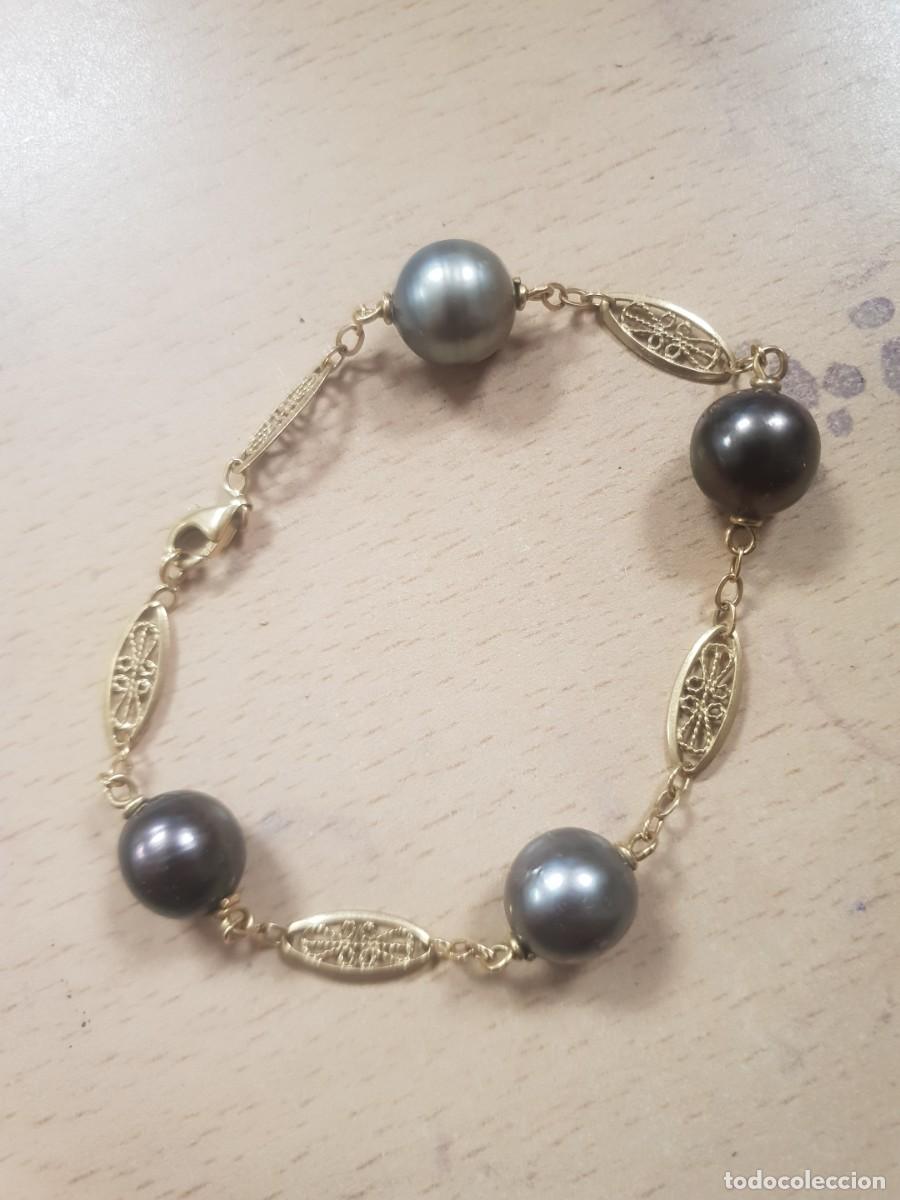 Joyeria: Pulsera oro 18 kts con 4 perlas Tahit&iacute; originales
