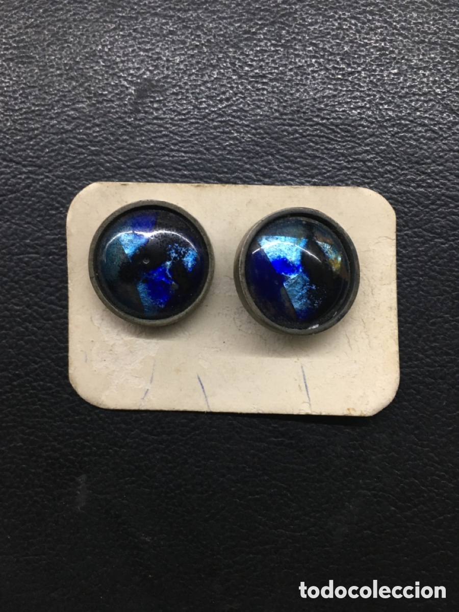 Joyeria: Gemelos Vintage Ala de Mariposa Morpho Azul. Plata 10g. Art Deco 1930s