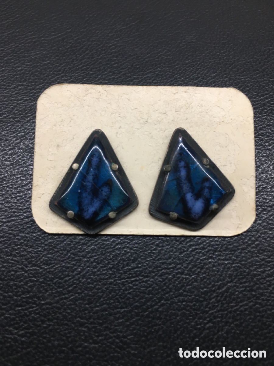 Joyeria: Gemelos Vintage Esmalte Azul Modernistas 60s - Artesanales 8g