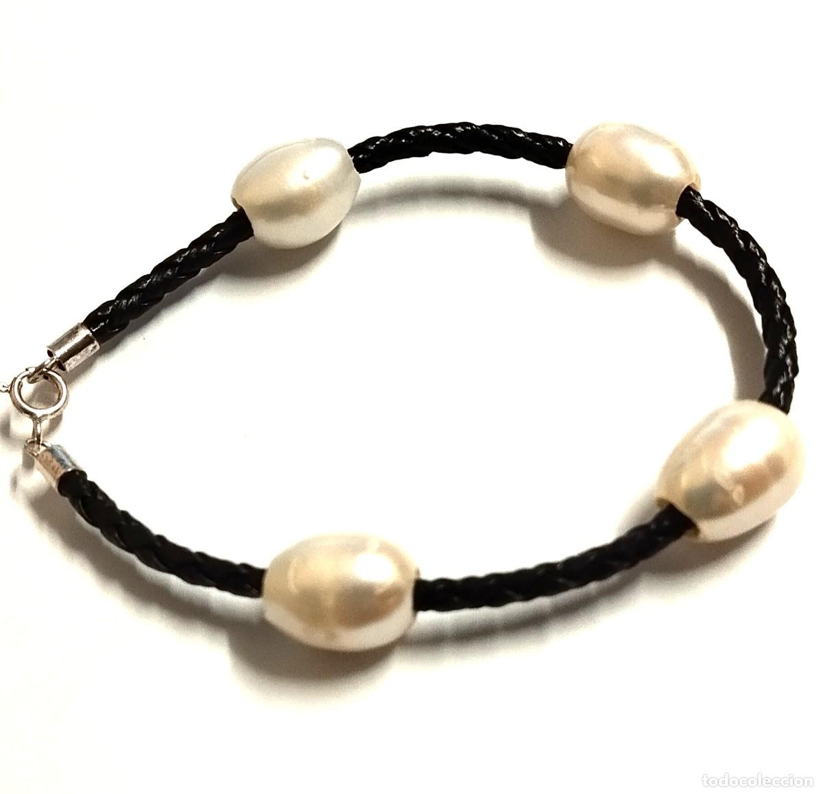 Joalharia: Pulsera de piel y perlas cultivadas